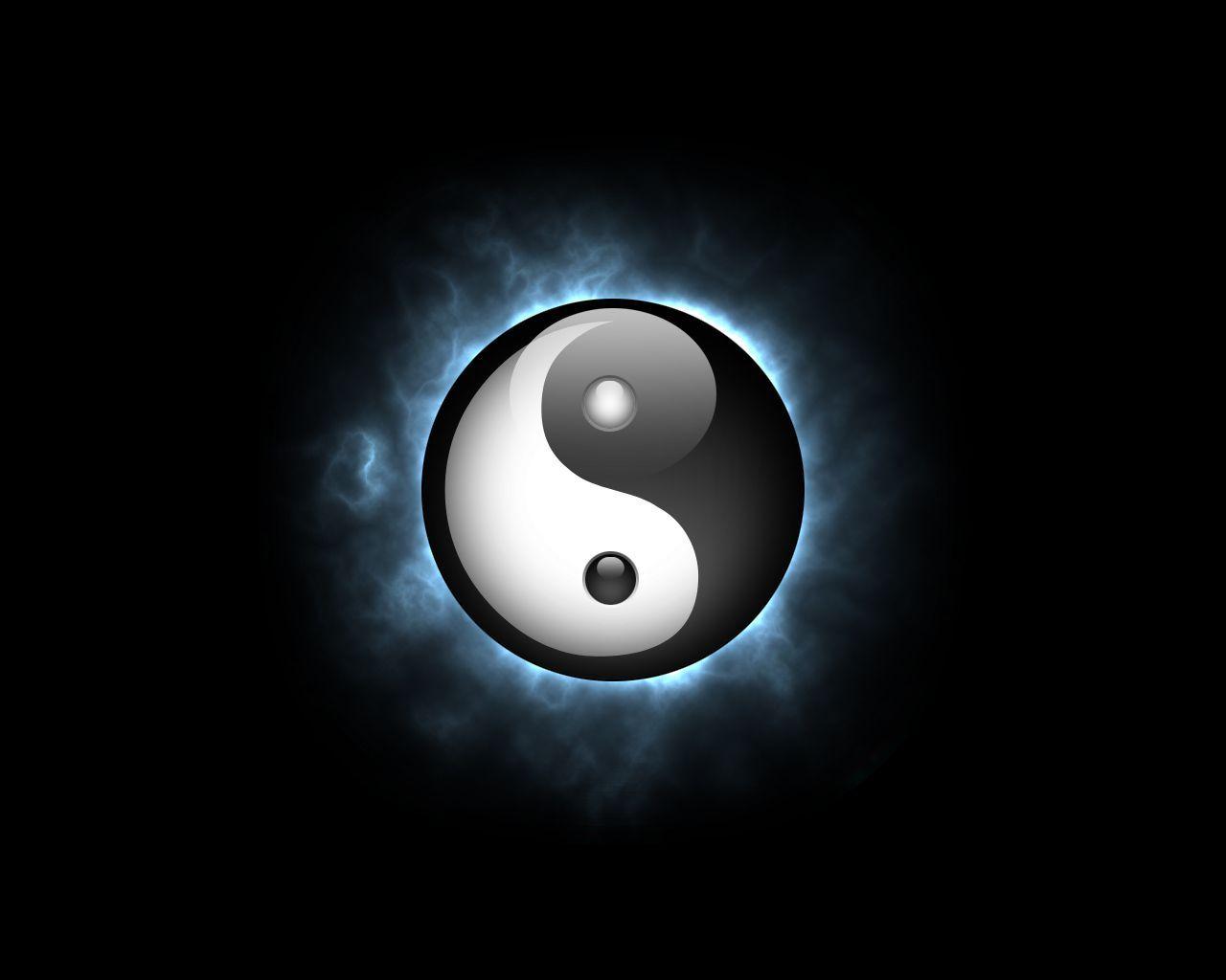 Simbolo Yin Yang bagliore blu, 1280x1024 HD, Desktop