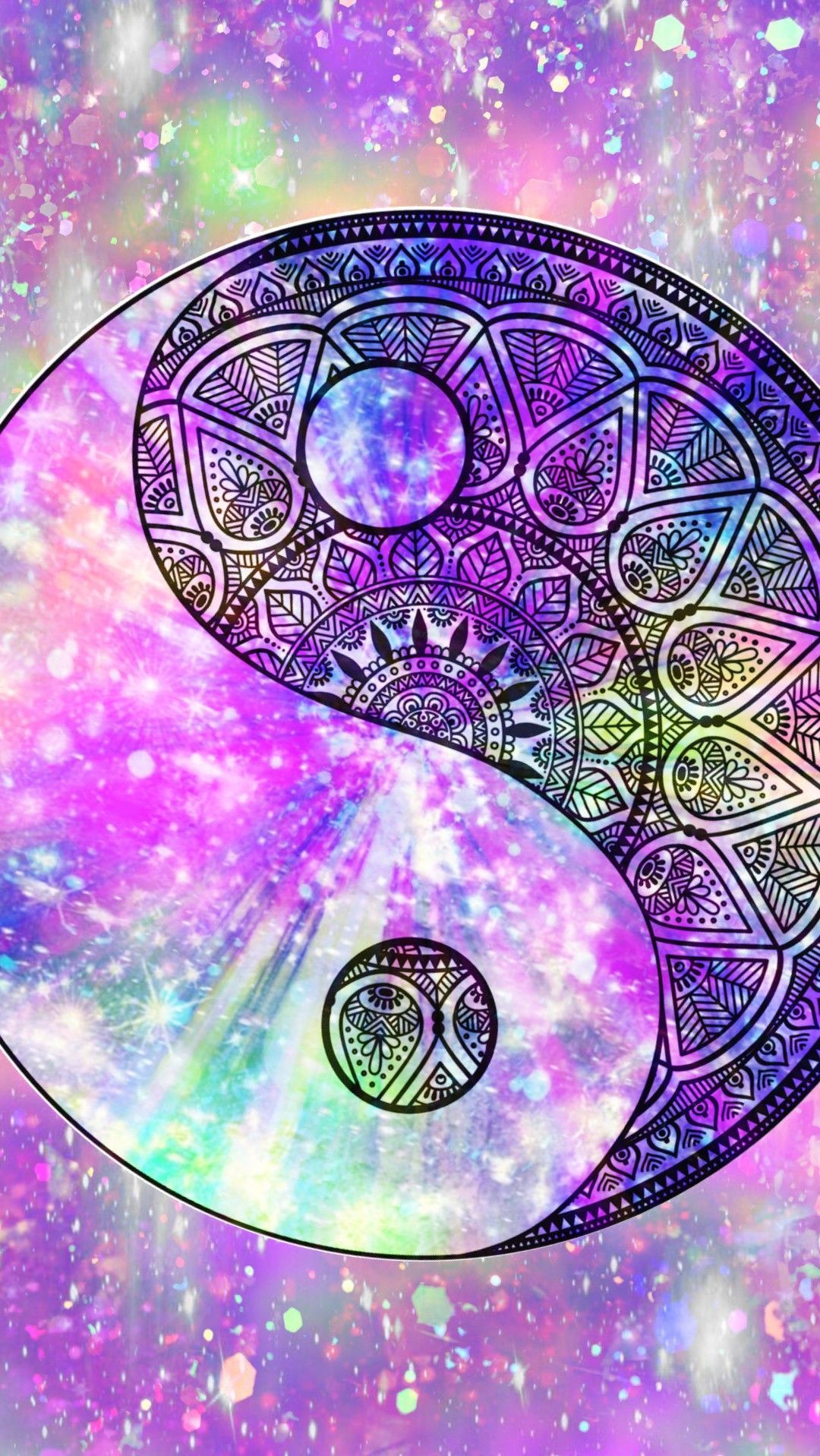 Mandala Yin Yang galassia colorata, 1080x1917 Full HD Verticale, Smartphone