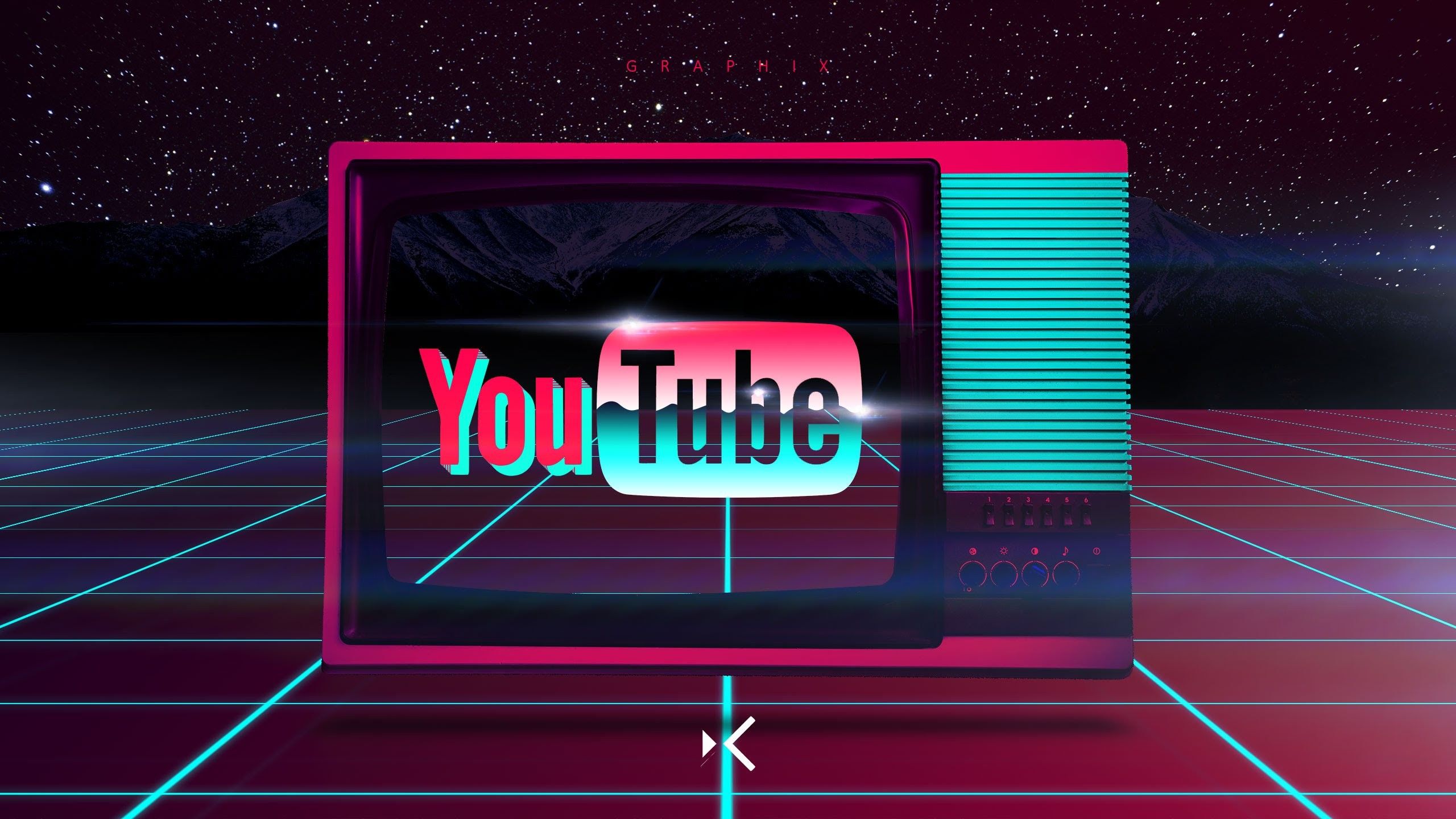 Logo YouTube retro synthwave, 2560x1440 1440p, Desktop