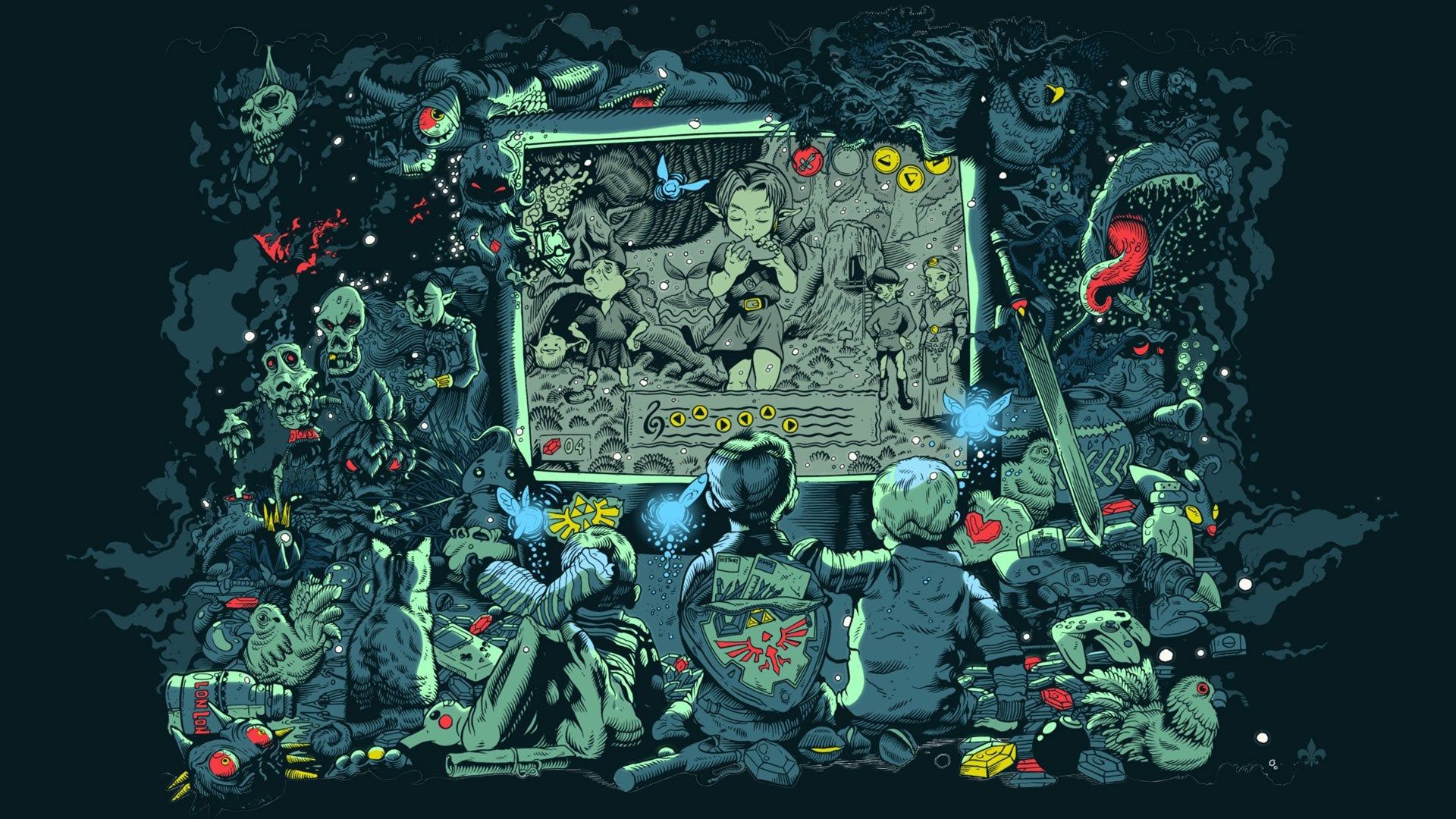 Zelda Ocarina of Time collage, action-adventure, 1920x1080 Full HD, Desktop