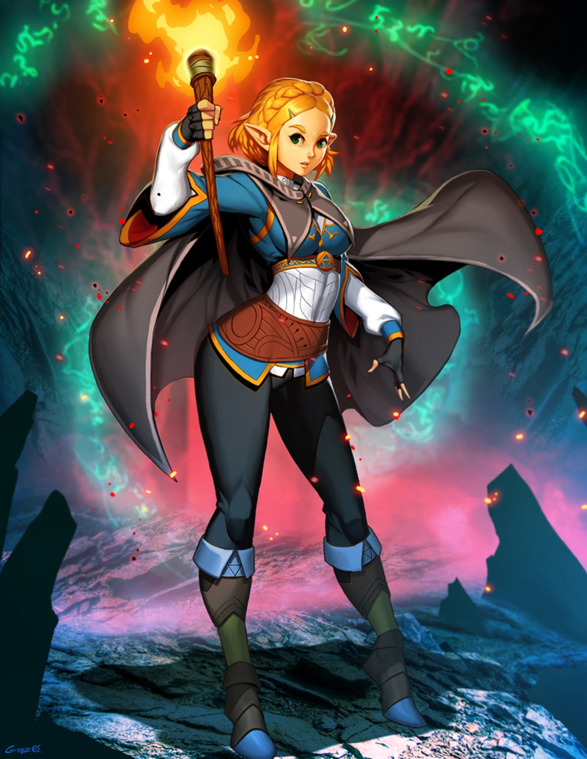 Zelda con bastone fiammeggiante, 1200x1552 Full HD Verticale, iPhone