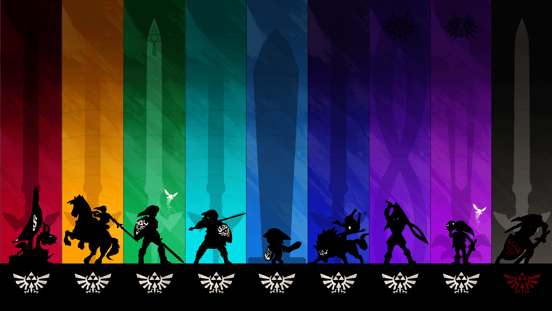 Silhouette Link arcobaleno Zelda, 1920x1080 Full HD, PC Desktop