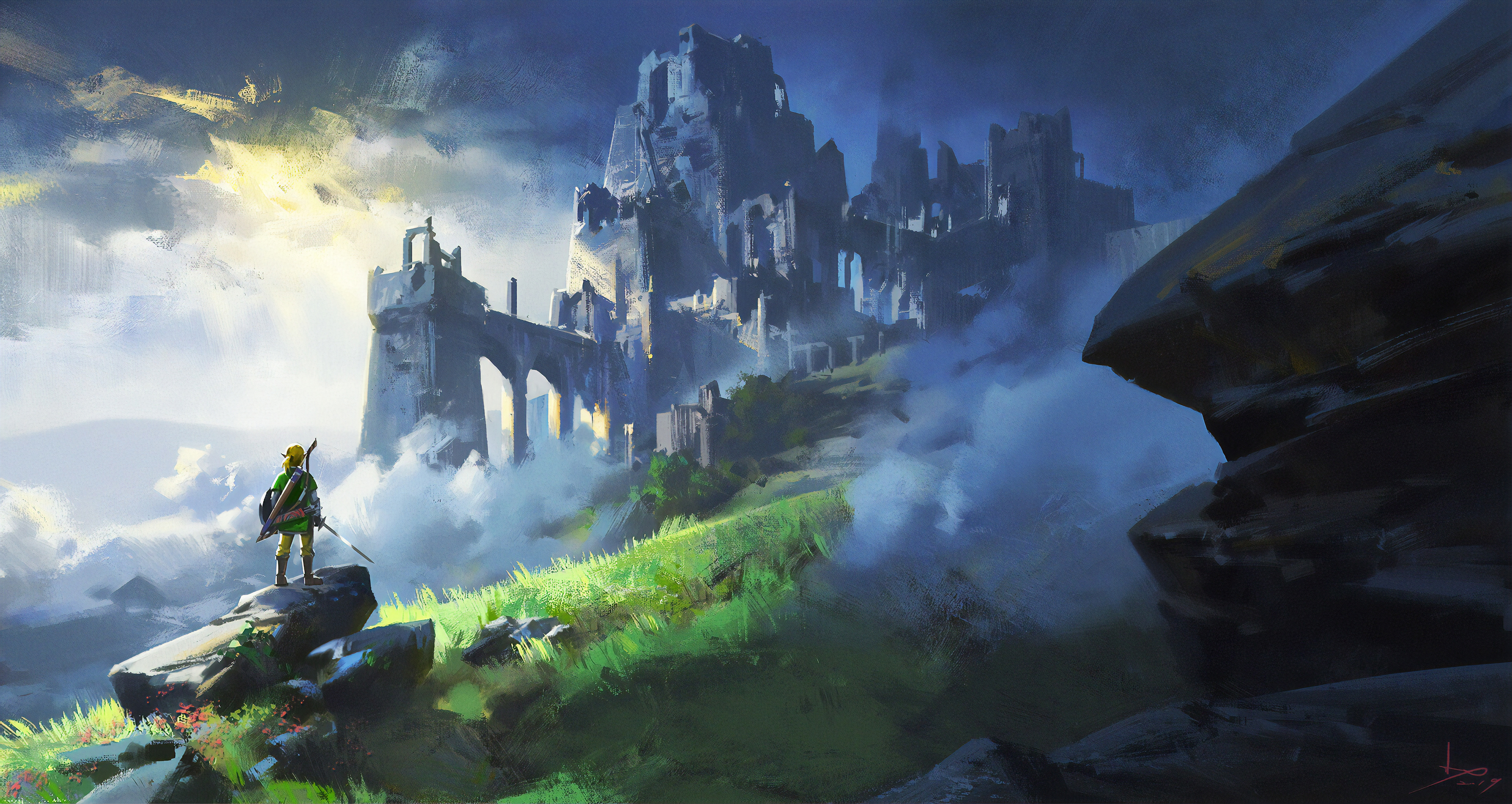 Link paesaggio castello Zelda, action-adventure, 3840x2042 4K Ultra HD, Monitor 4K