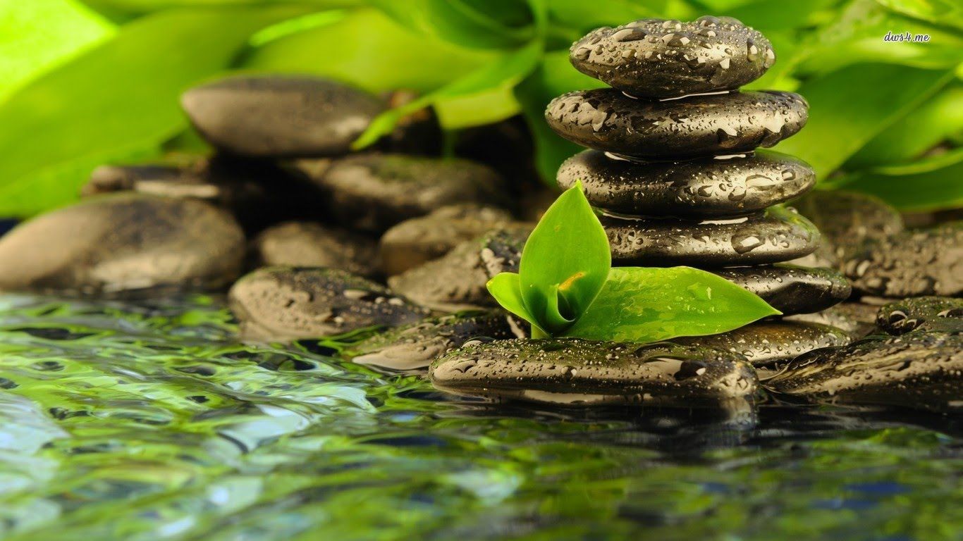 Pietre zen impilate con foglie, 1366x768 HD, PC Desktop
