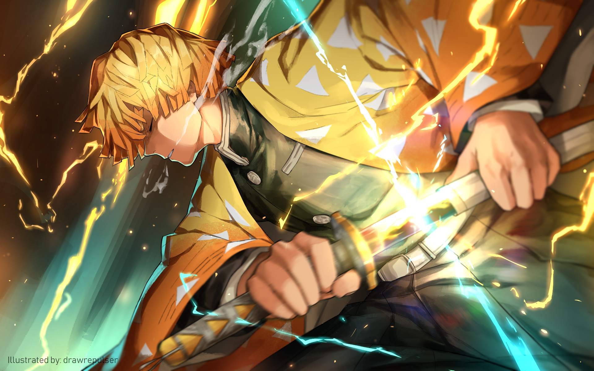 Zenitsu Demon Slayer fulmine, 1920x1200 WUXGA, Desktop