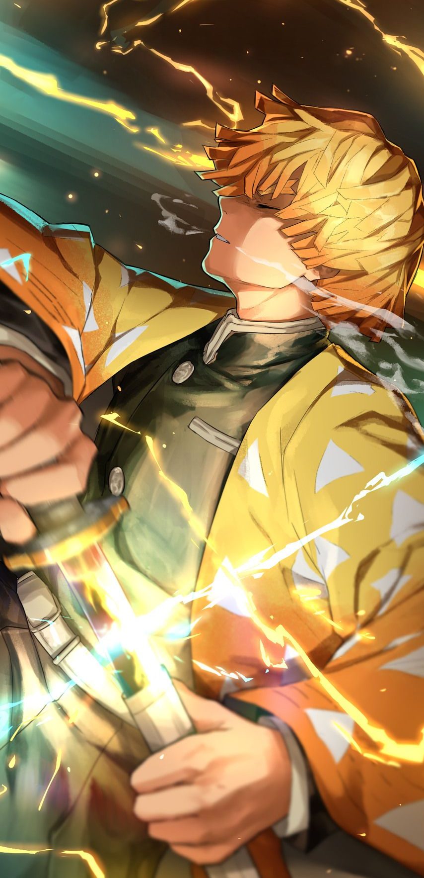 Zenitsu Demon Slayer fulmine, 854x1766 Verticale, Mobile