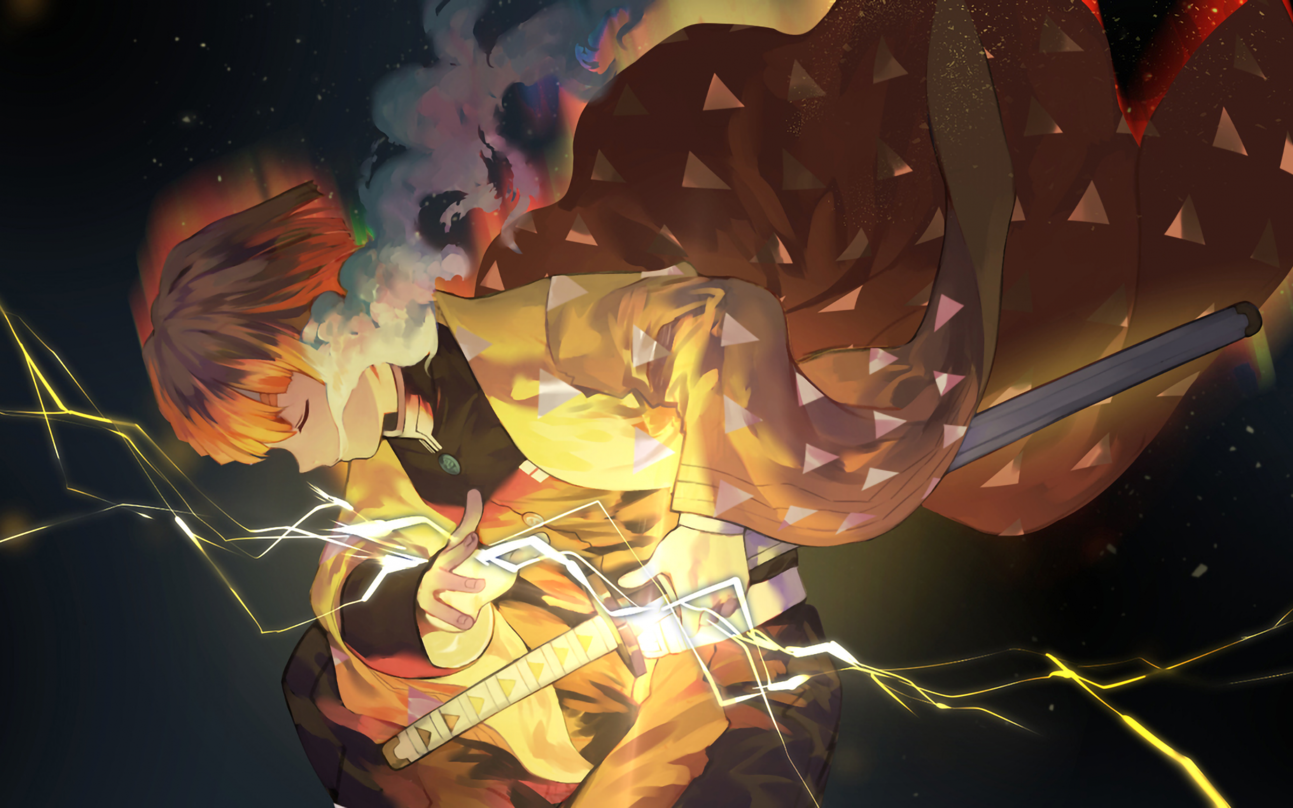 Zenitsu Demon Slayer fulmini, anime, 2560x1600 WQXGA, Desktop