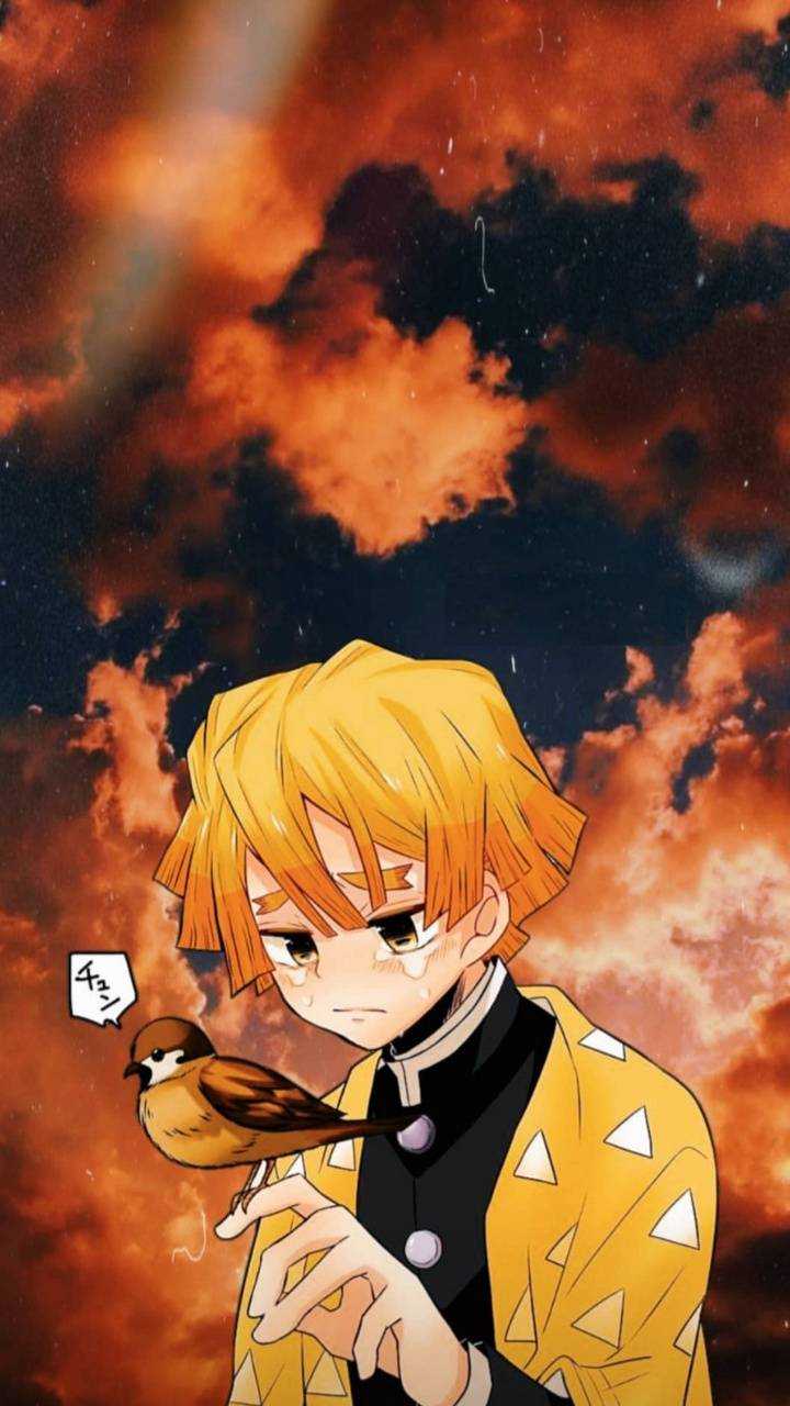 Zenitsu Demon Slayer con uccellino, 720x1280 Full HD Verticale, Smartphone