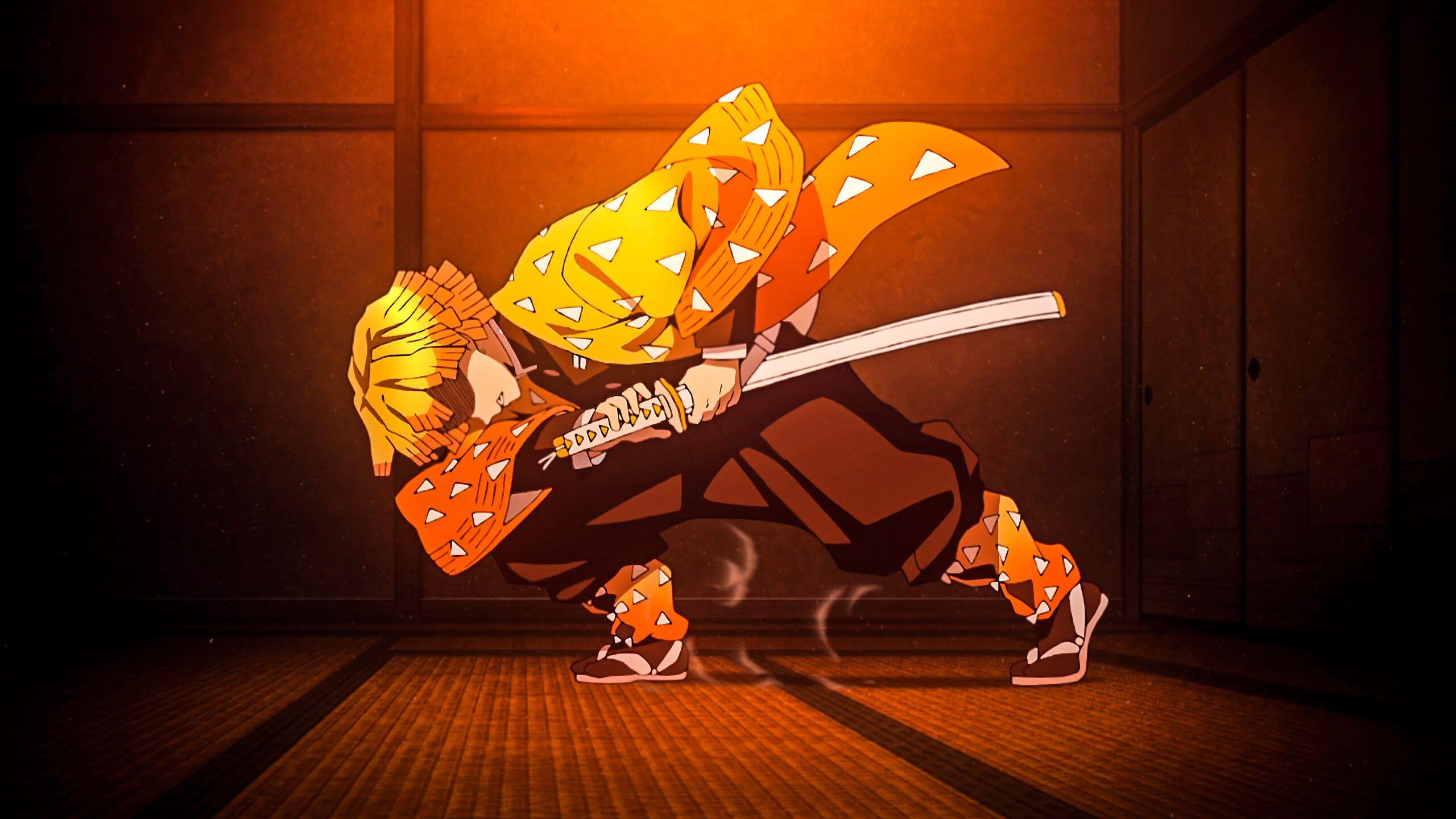 Zenitsu Agatsuma Demon Slayer, anime, 2560x1440 2K, Desktop