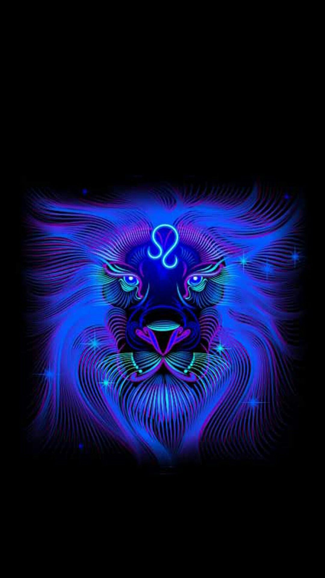 Leone zodiacale blu neon, 1080x1920 Verticale, Mobile