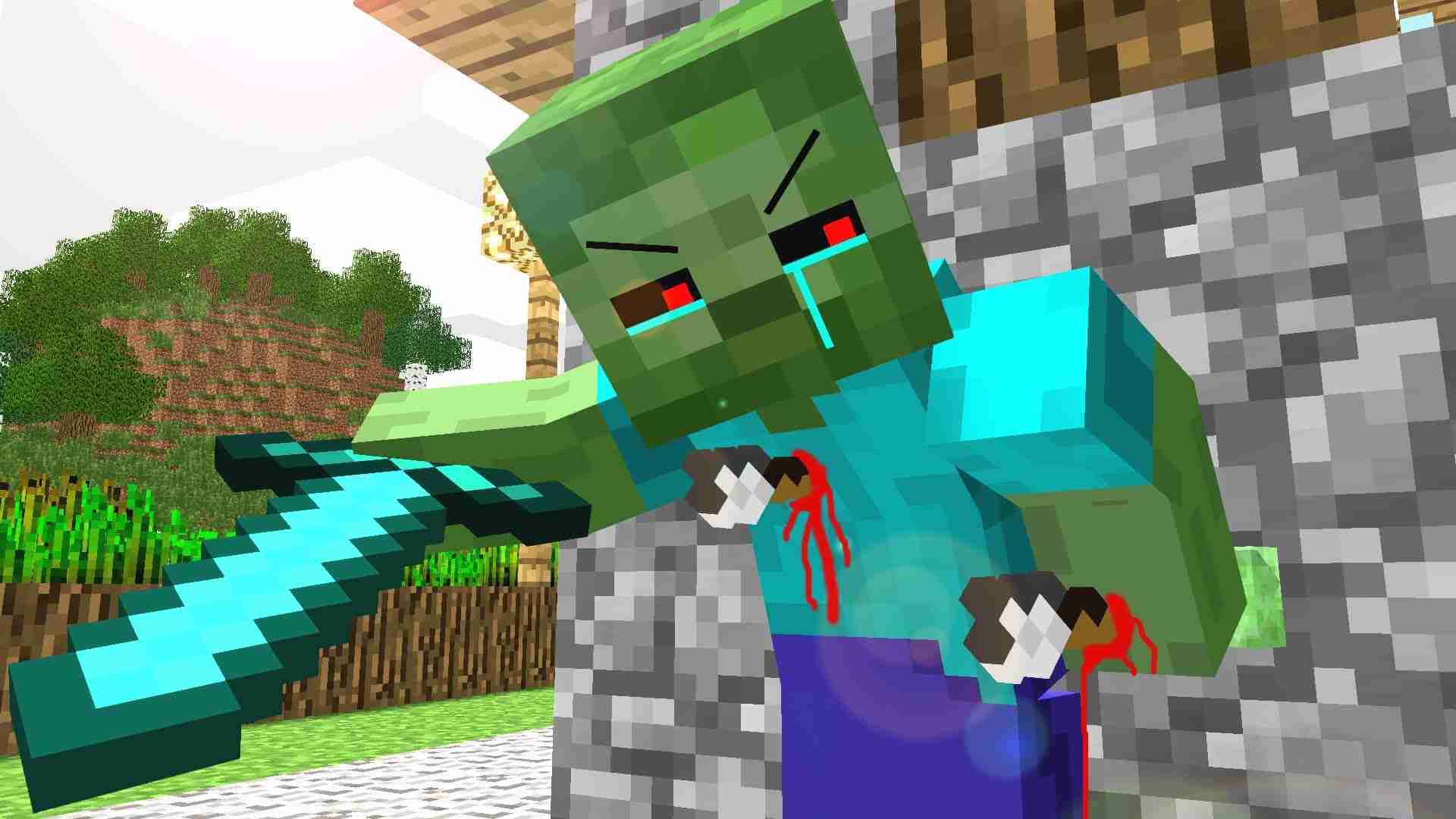 Zombie Minecraft combattimento spada, 1280x720 720p, PC