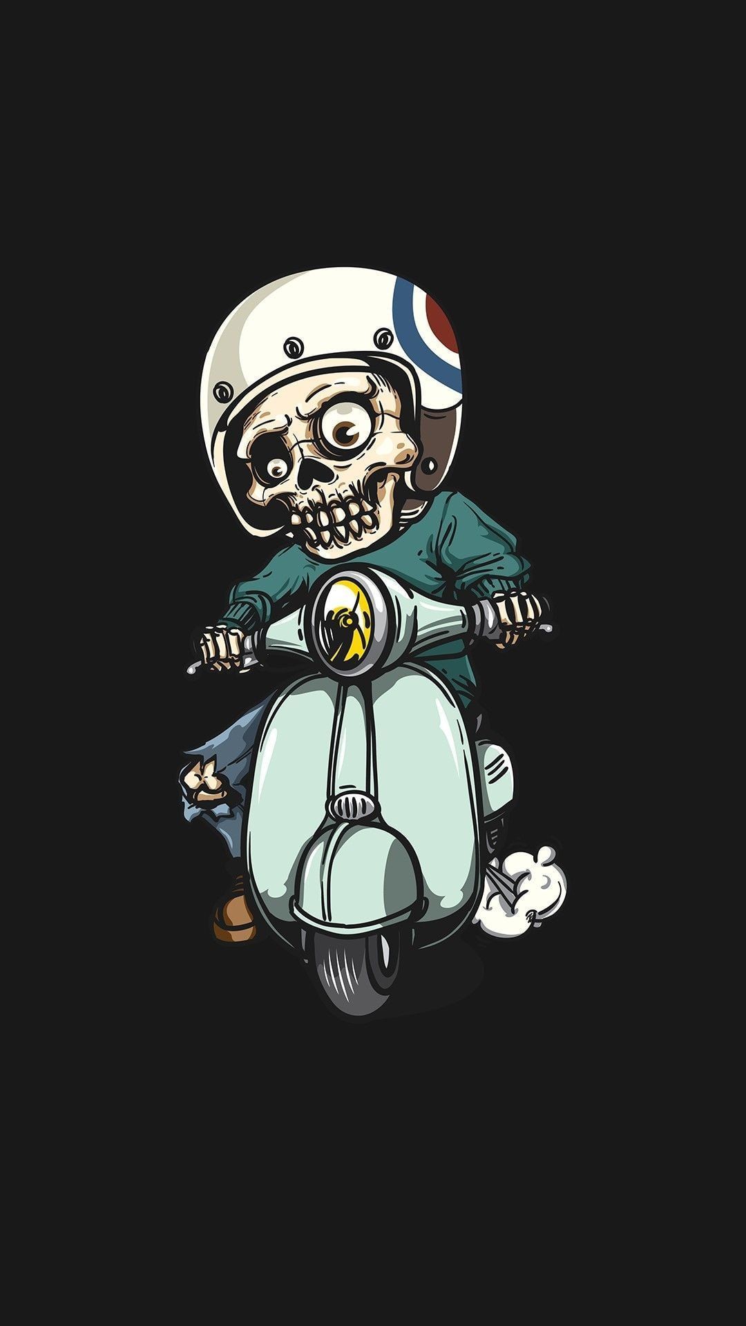 Scheletro con casco su scooter, 1080x1920 Verticale, Telefono