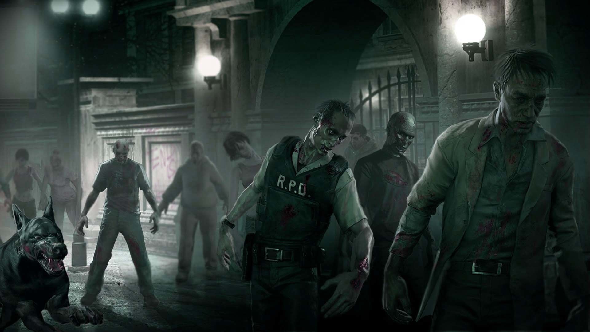 Zombie Resident Evil scena notturna, survival horror, 1920x1080 Full HD, PC