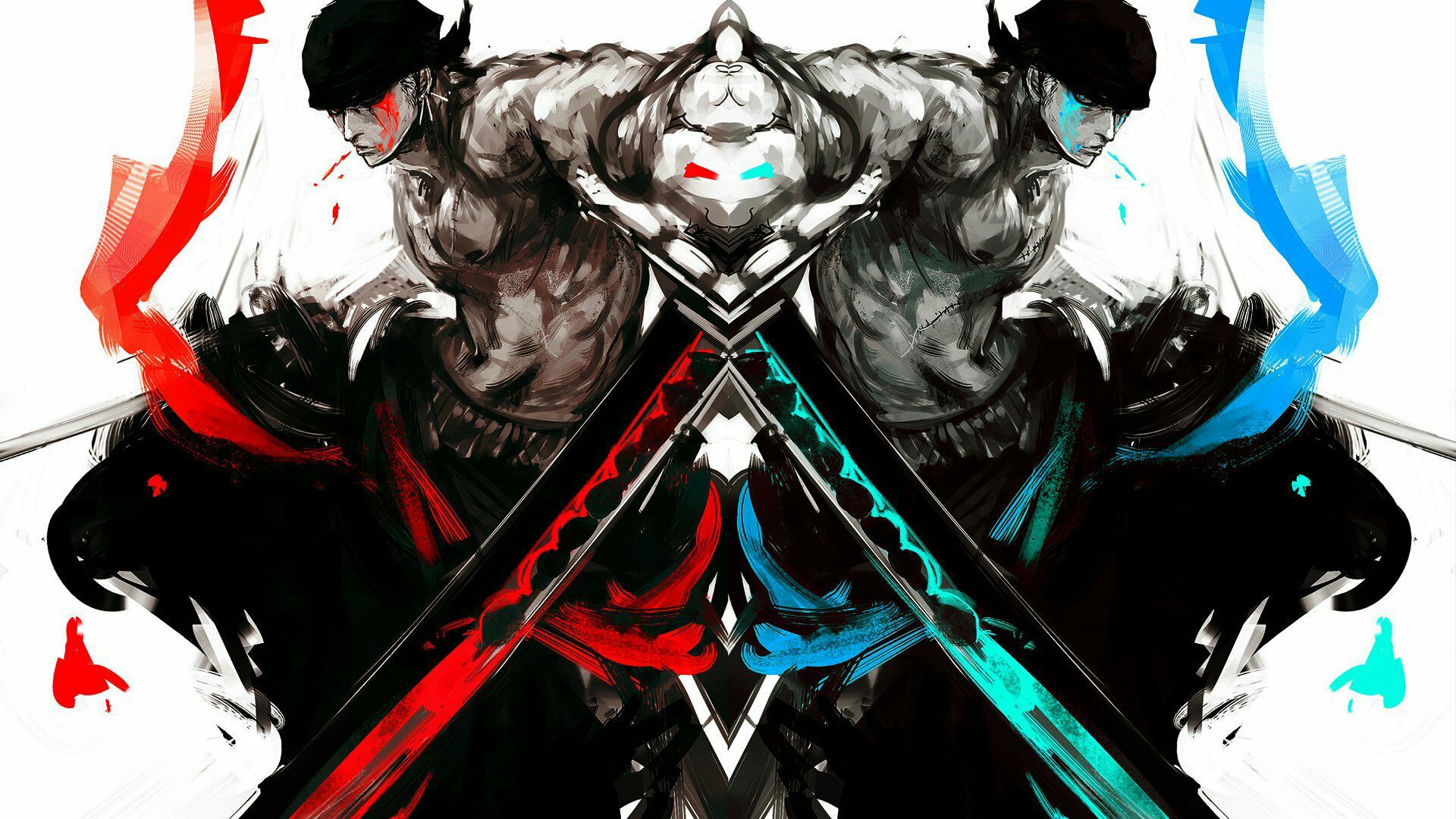 Zoro spade rosso blu simmetrico, One Piece, 1920x1080 Full HD 1080p, Desktop