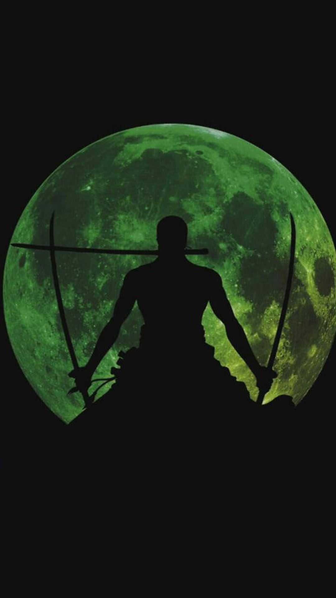 Zoro silhouette luna verde, spadaccino, 1080x1920 Full HD Verticale, Smartphone