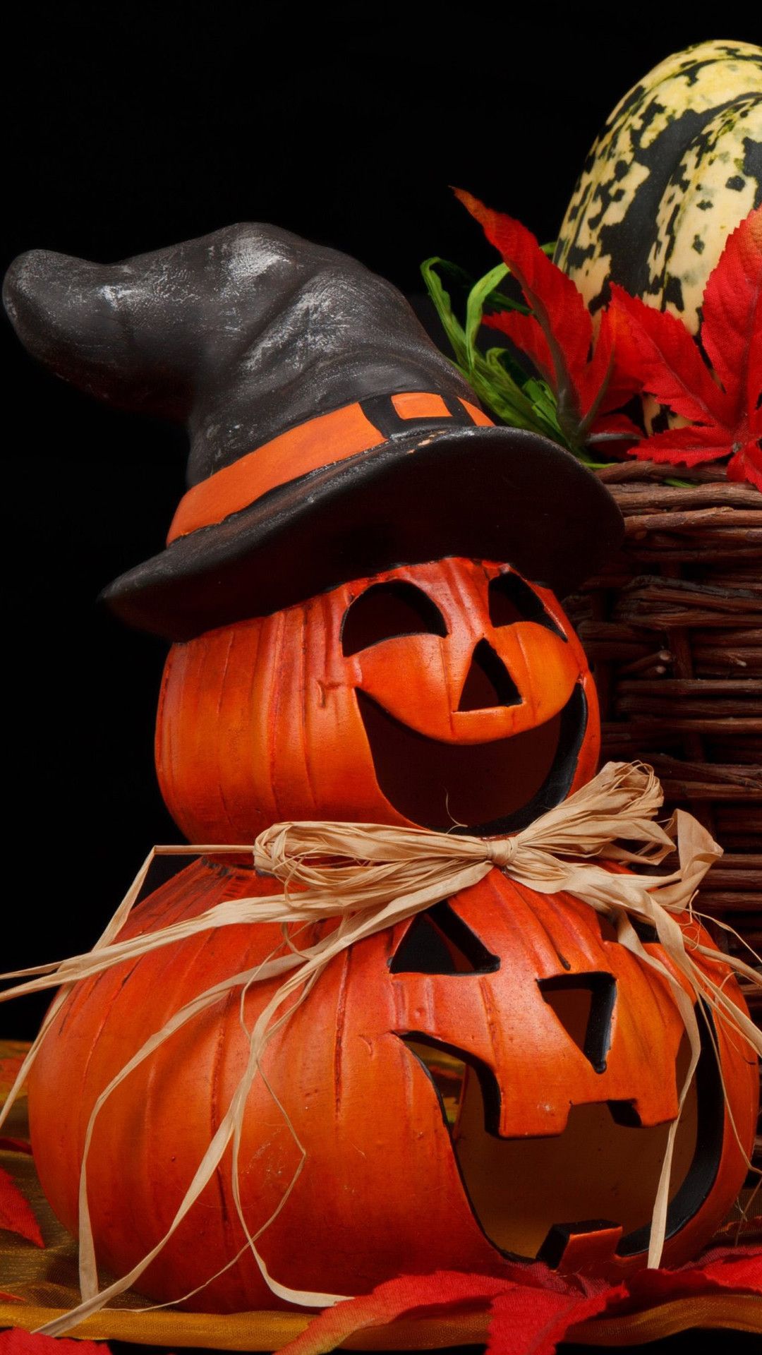 Zucche intagliate Halloween con cappello, 1080x1920 Full HD Verticale, Smartphone