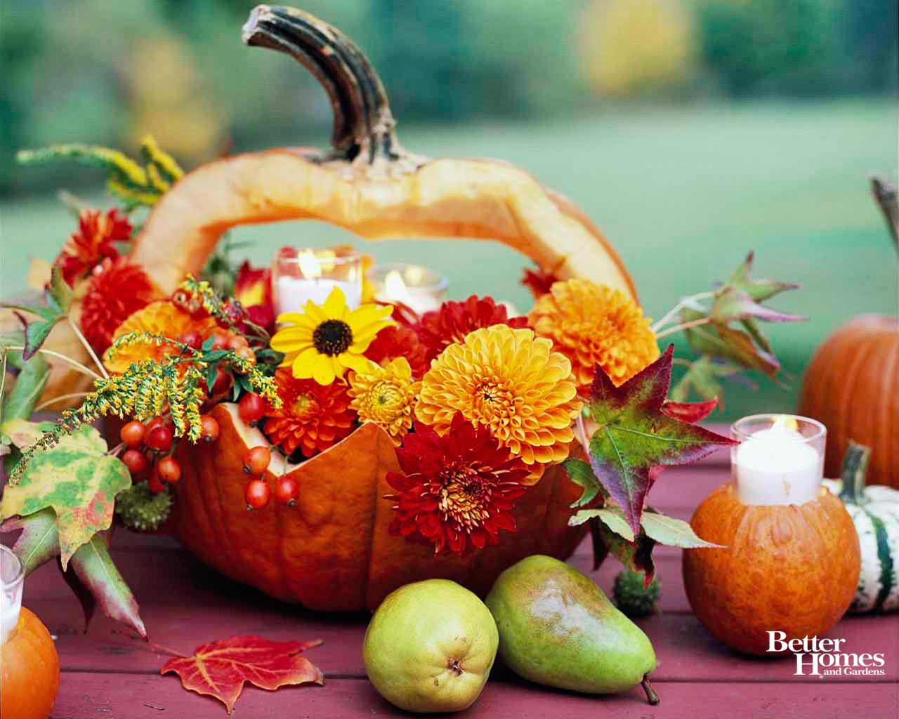 Zucca intagliata con fiori autunnali, 1280x1024 HD, Desktop