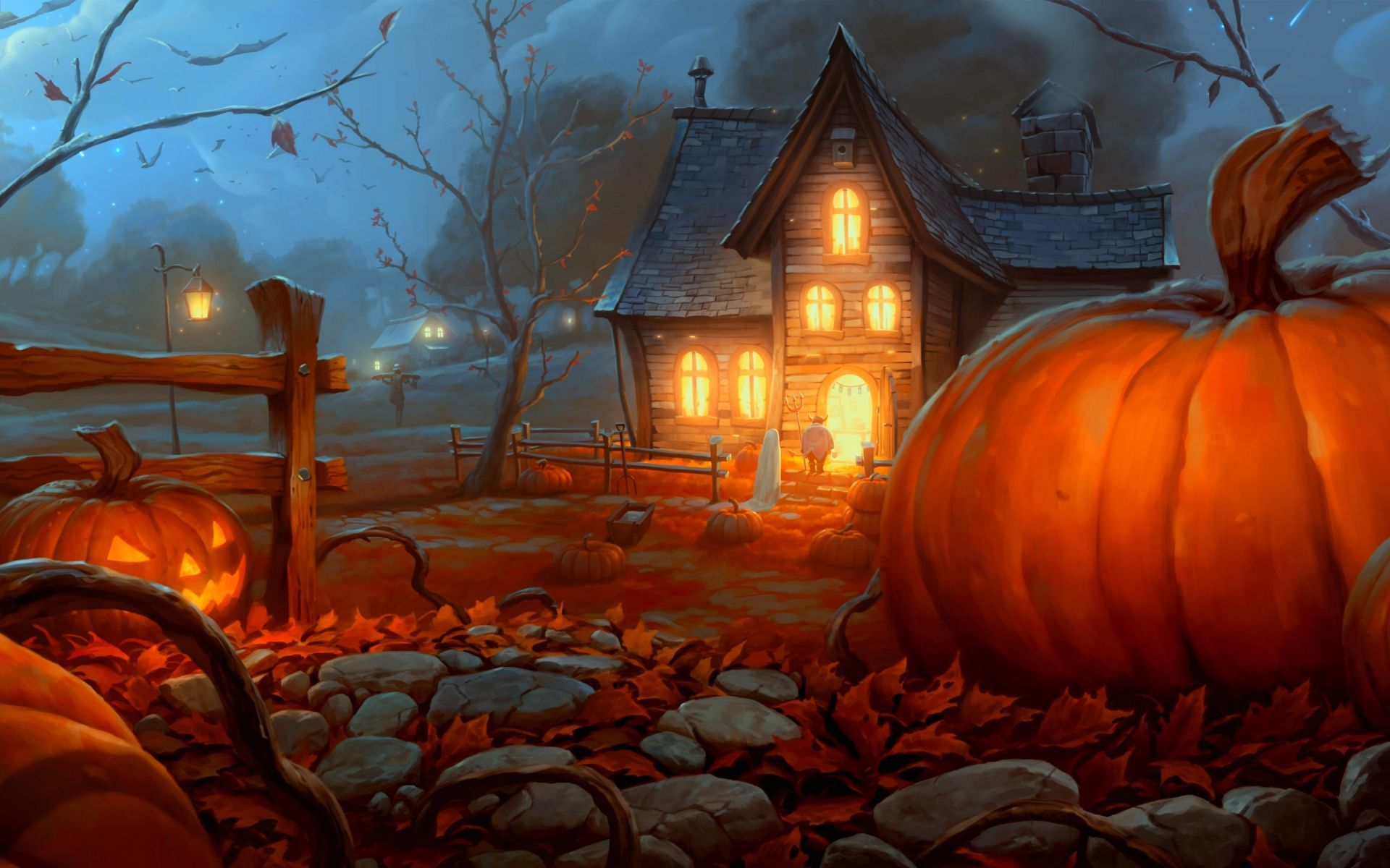 Casa infestata con zucche Halloween, 1920x1200 Full HD+, PC Desktop