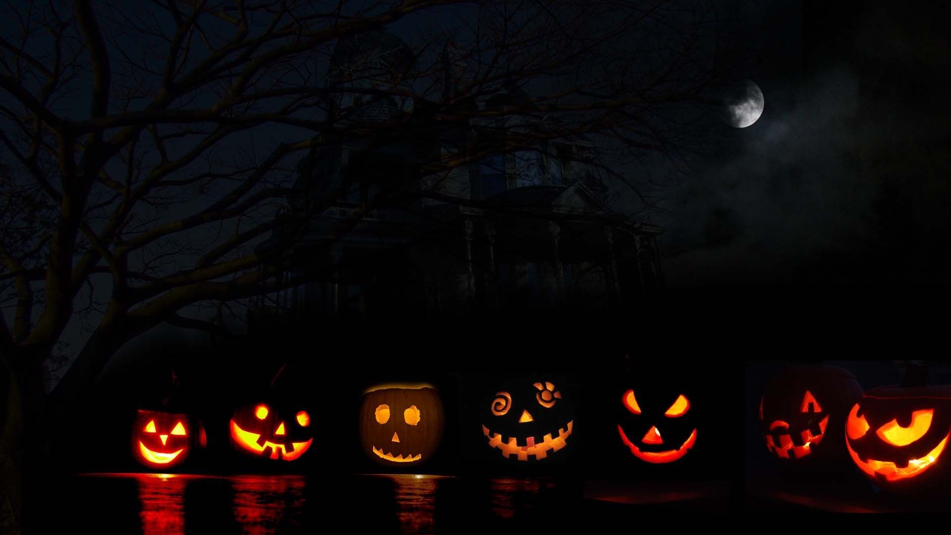 Zucche di Halloween illuminate notte, 1920x1080 Full HD 1080p, Desktop