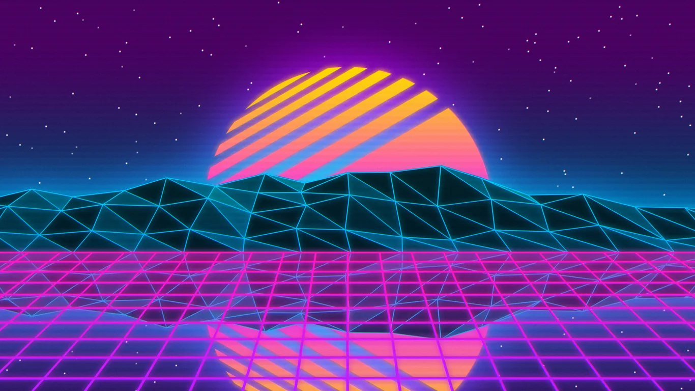 Paesaggio vaporwave montagne sole, 1366x768 HD, Desktop