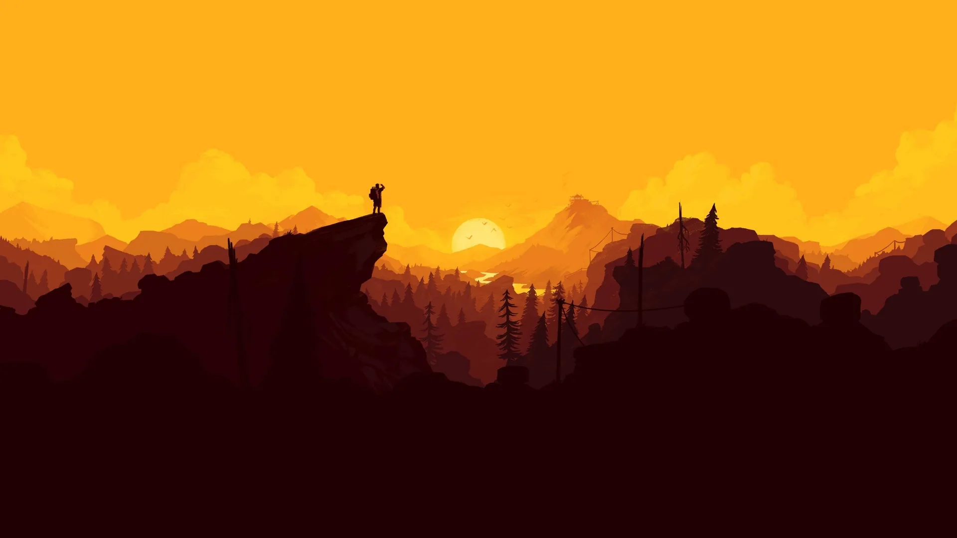 Firewatch figura torre tramonto, 2560x1440 2K, Desktop