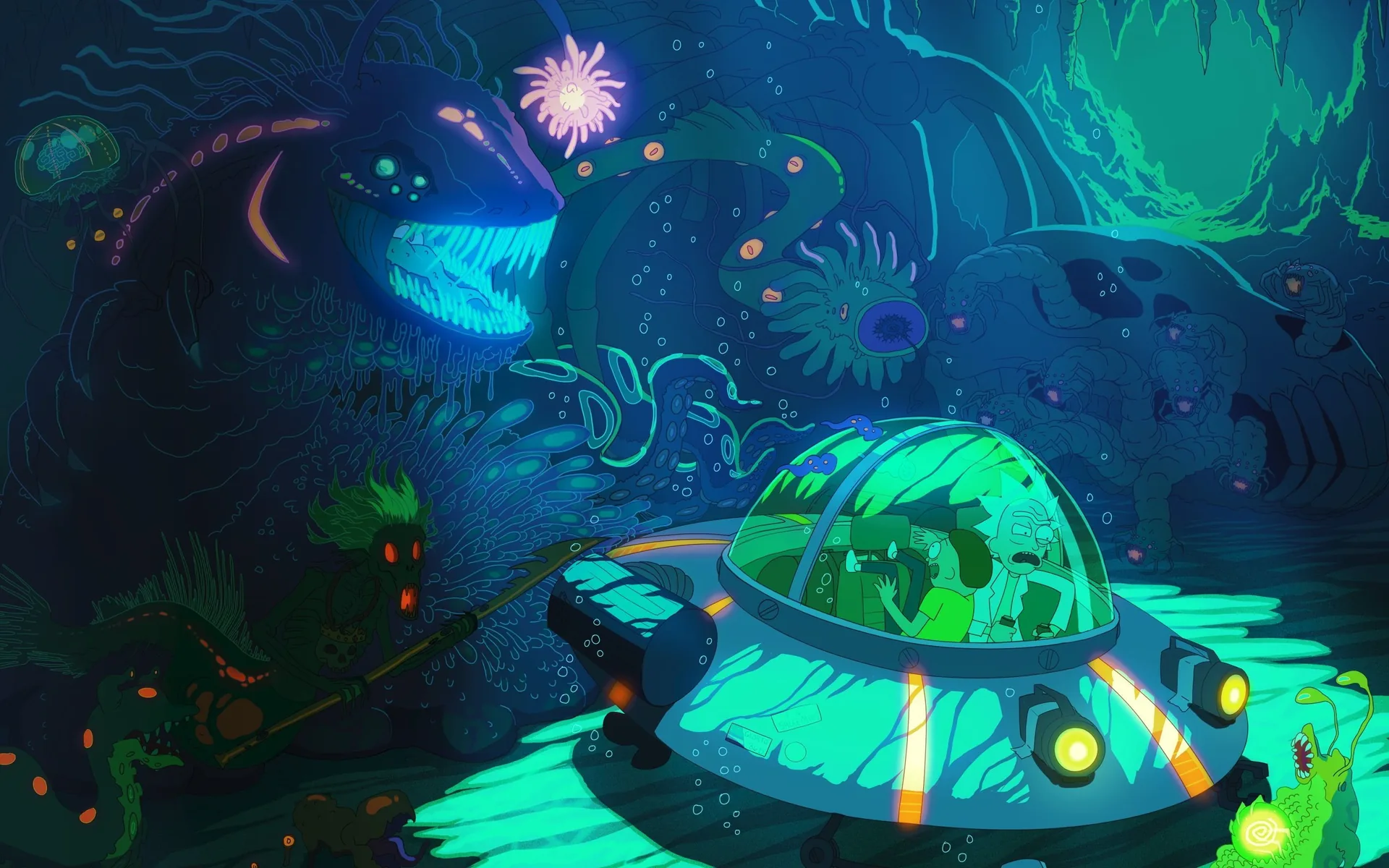 Rick and Morty astronave grotta, serie animata, 2880x1800 WQXGA, Laptop