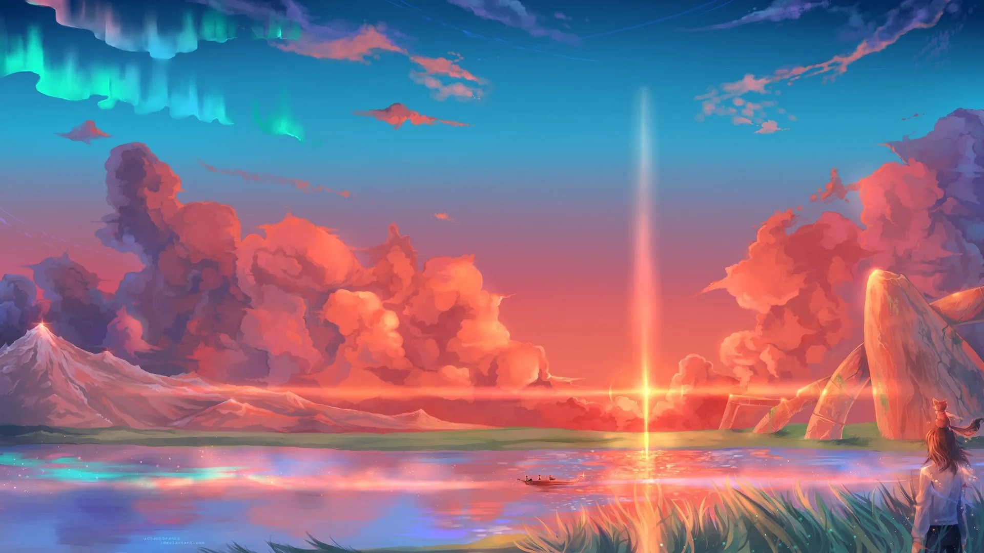 Paesaggio anime tramonto lago, 2560x1440 2K QHD, Monitor Gaming