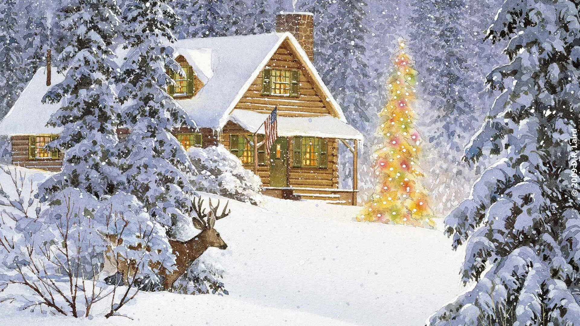 Baita innevata con albero natalizio, 1920x1080 1080p, PC Desktop