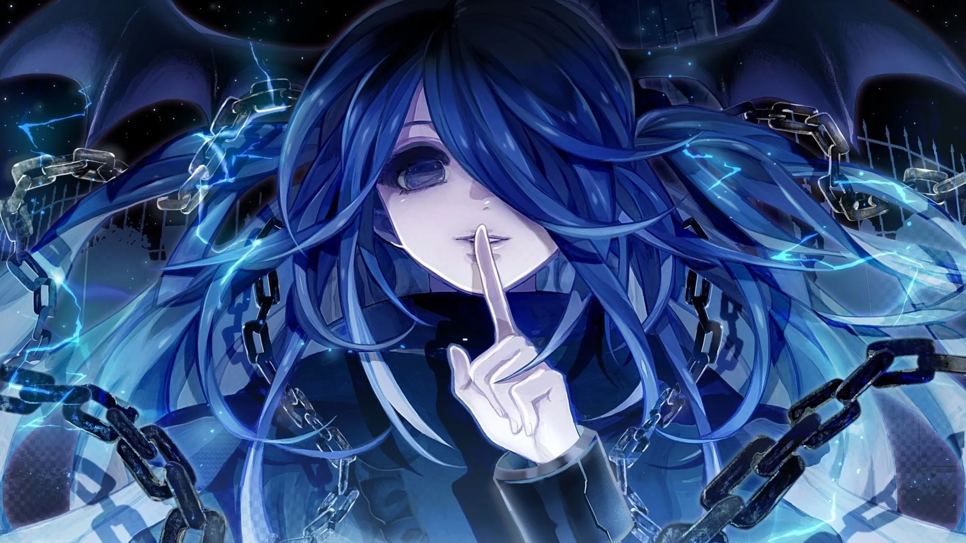 Ragazza anime capelli blu catene, 3840x2160 Ultra HD, Monitor 4K