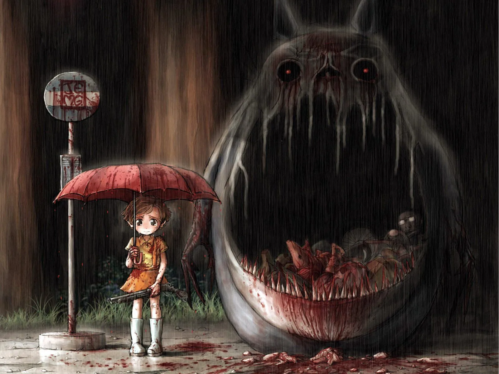 Totoro horror con bambina ombrello, 1600x1200 HD Ready, Laptop