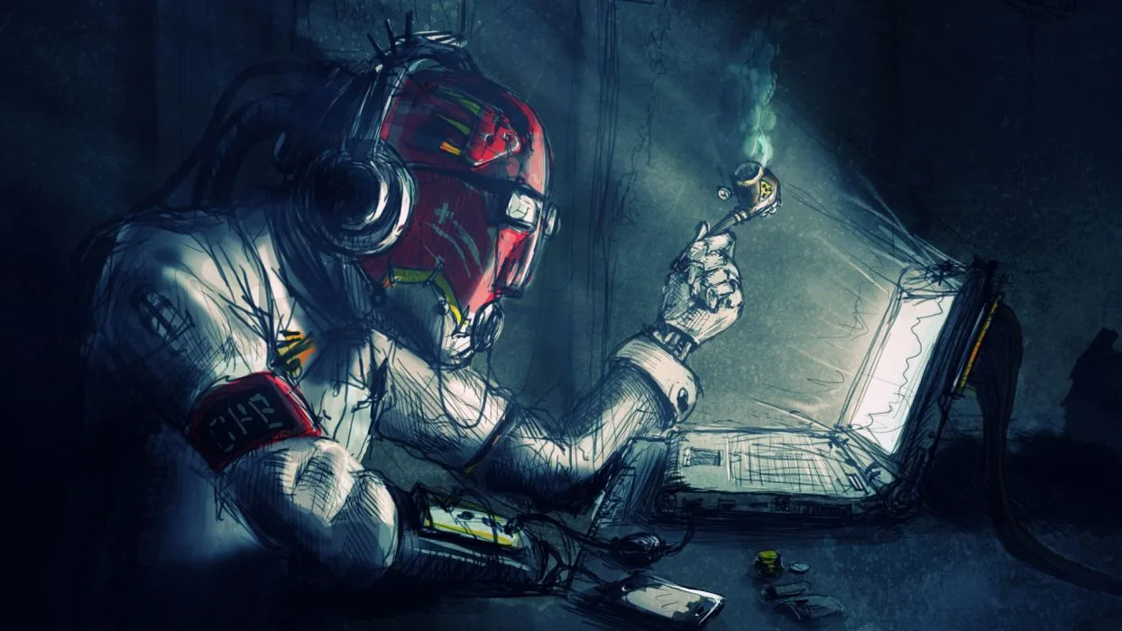 Astronauta con laptop e fumo, 1244x700 HD, Desktop