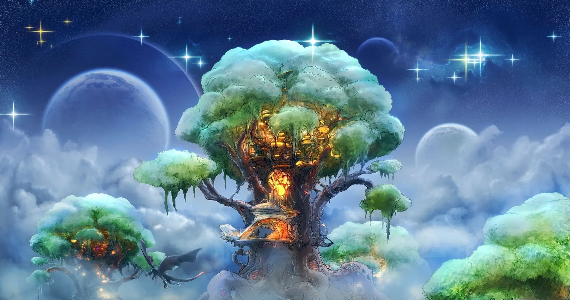 Albero magico fantasy tra nuvole, 2300x1211 Hi-Res, PC