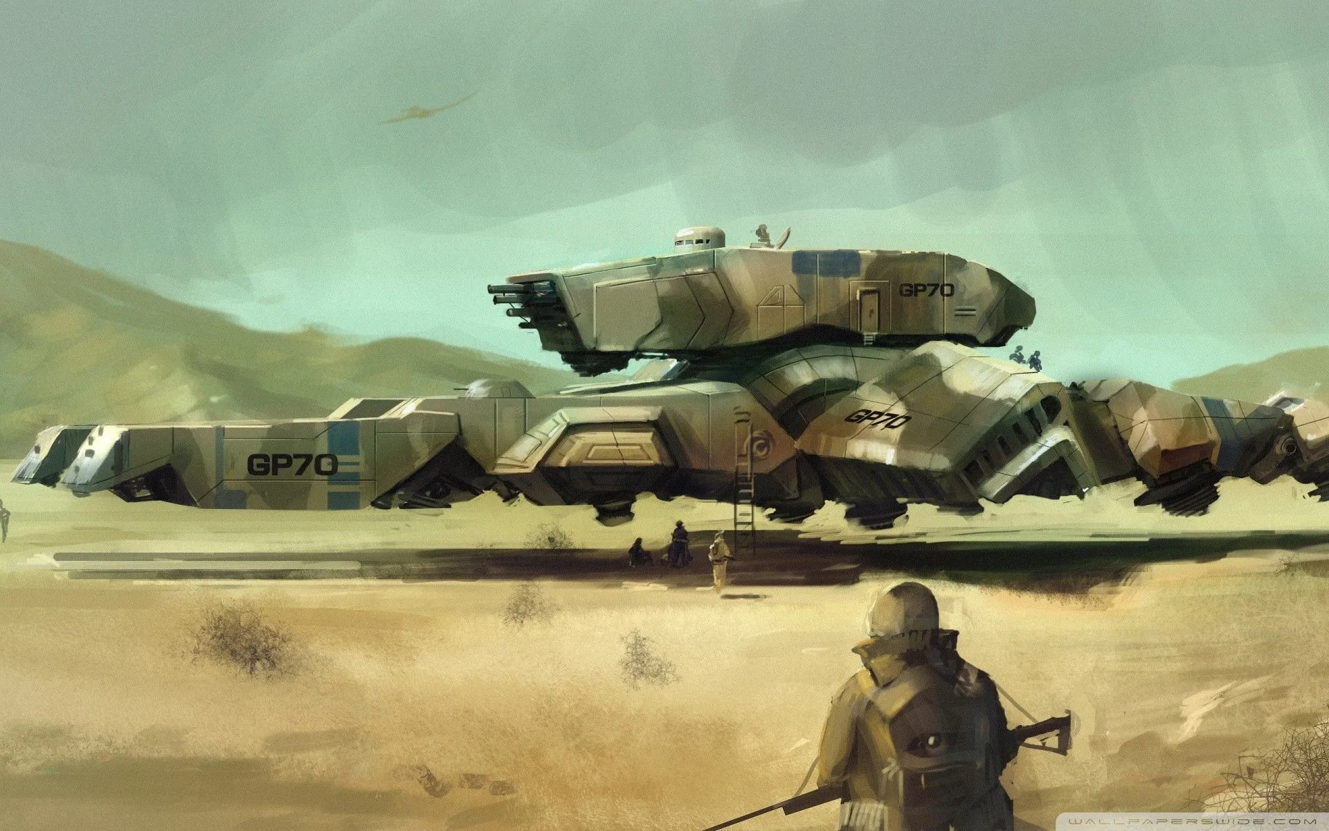Treno corazzato futuristico deserto, 1920x1200 Full HD+, Desktop