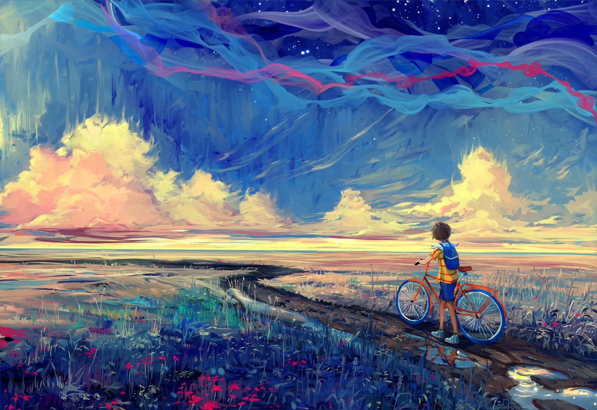 Bambino con bicicletta al tramonto, 2560x1760 WQXGA, Monitor Gaming
