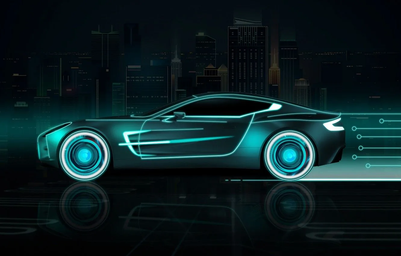 Auto futuristica neon blu, 1332x850 HD, Desktop