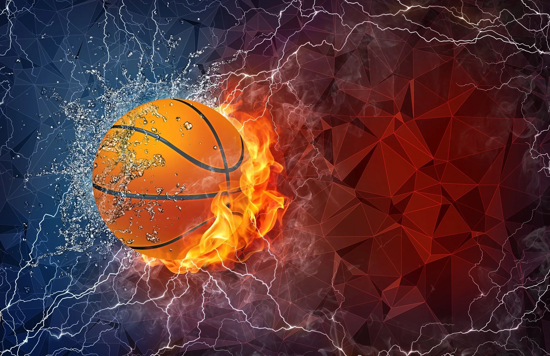 Pallone basket fuoco e acqua, 2560x1658 2K, Desktop