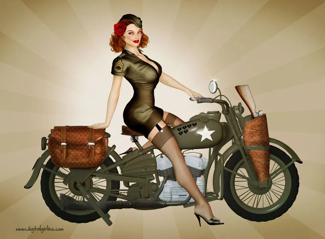 Pin up militare su moto, 1041x767 HD, Desktop