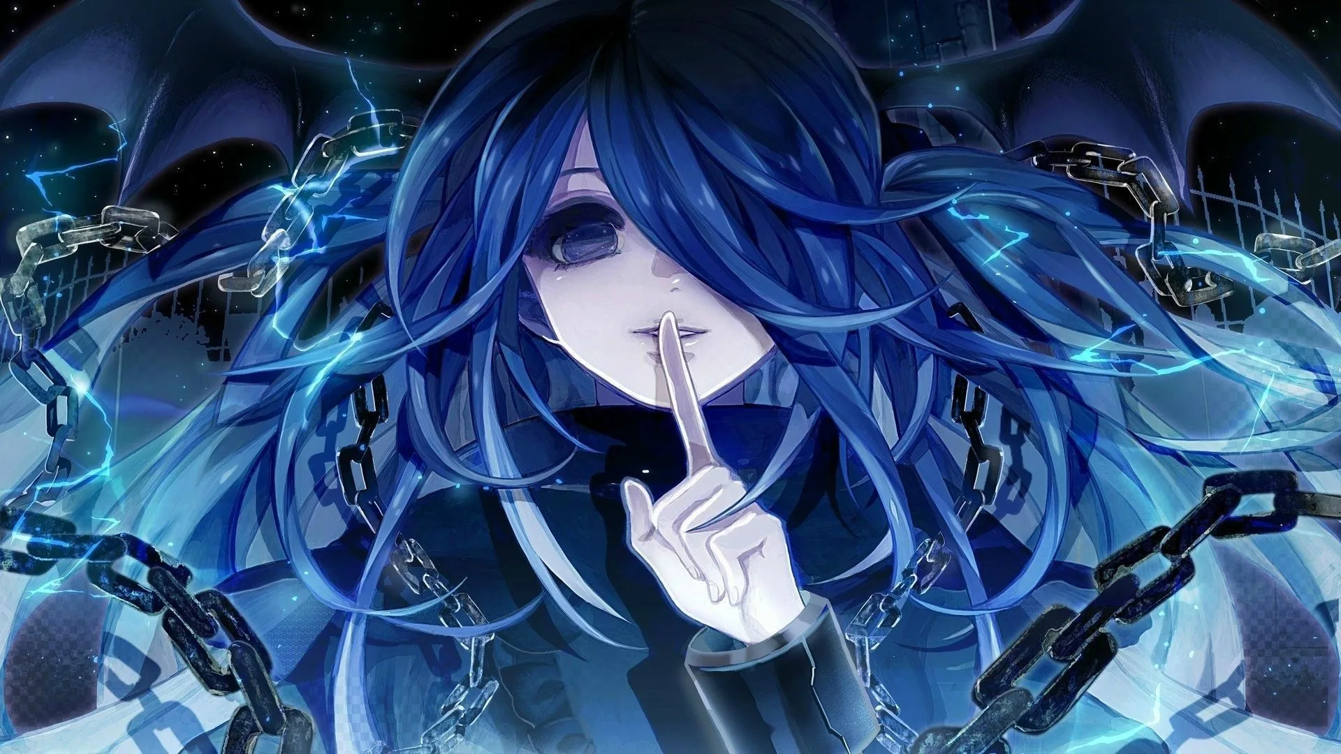 ragazza anime capelli blu catene, 1920x1080 Full HD, Desktop