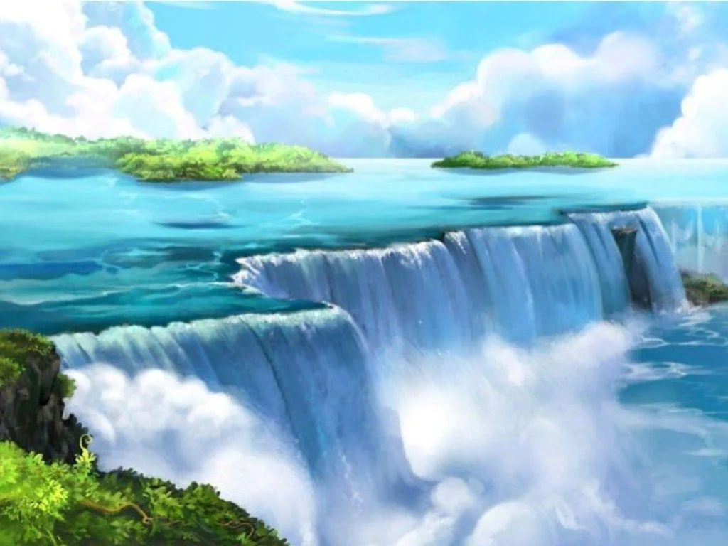 Cascata blu con isole verdi, 1024x768 HD, Laptop