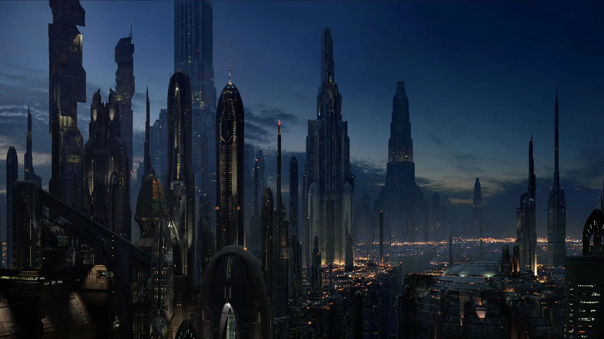 Città futuristica notturna con grattacieli, 1920x1080 1080p, Desktop