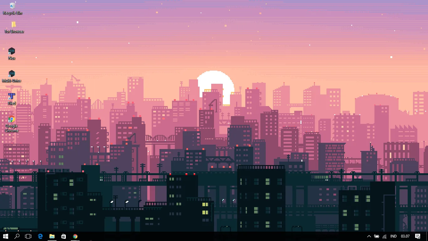 Città pixel art vaporwave, 1366x768 720p, iMac
