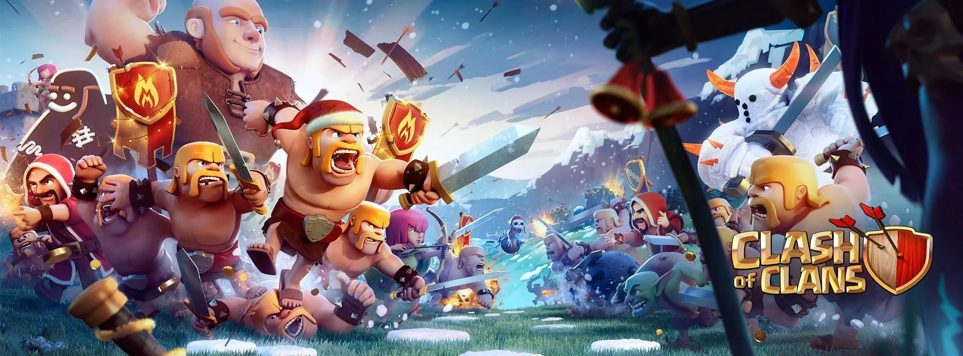 Clash of Clans tema invernale, strategico mobile, 1920x711 Panoramico, Dual Screen