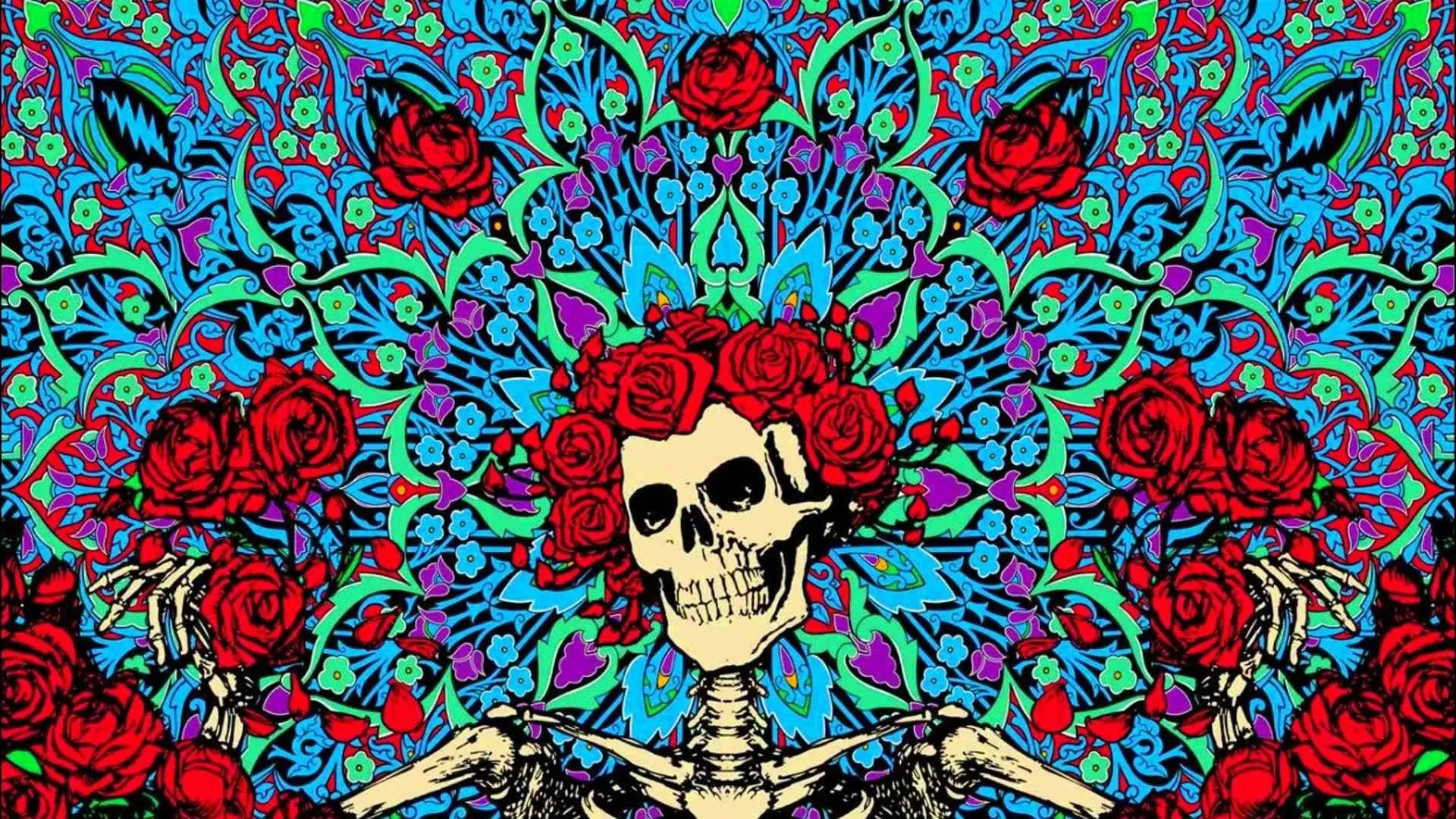 Teschio con rose stile Grateful Dead, 1920x1080 Full HD, PC