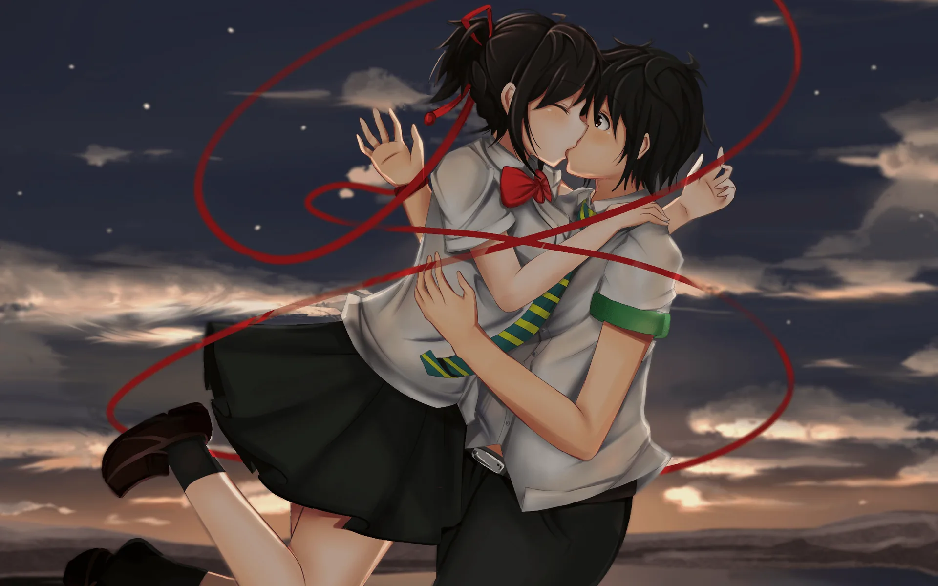 Coppia anime abito rosso fiori, 1000x1000 HD, Laptop