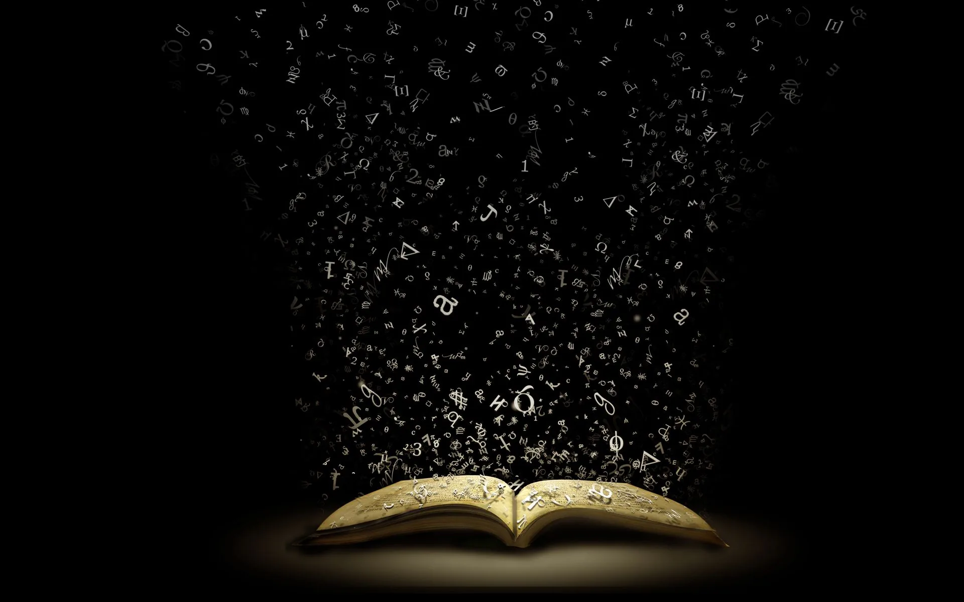 Libro aperto con lettere luminose, 1920x1200 Full HD+, Desktop