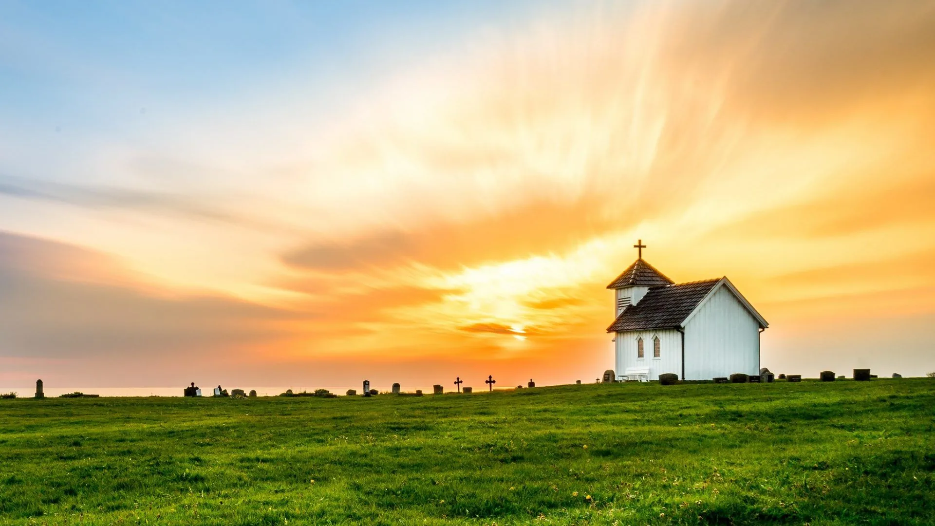 chiesetta bianca al tramonto, 1920x1080 Full HD 1080p, PC Desktop