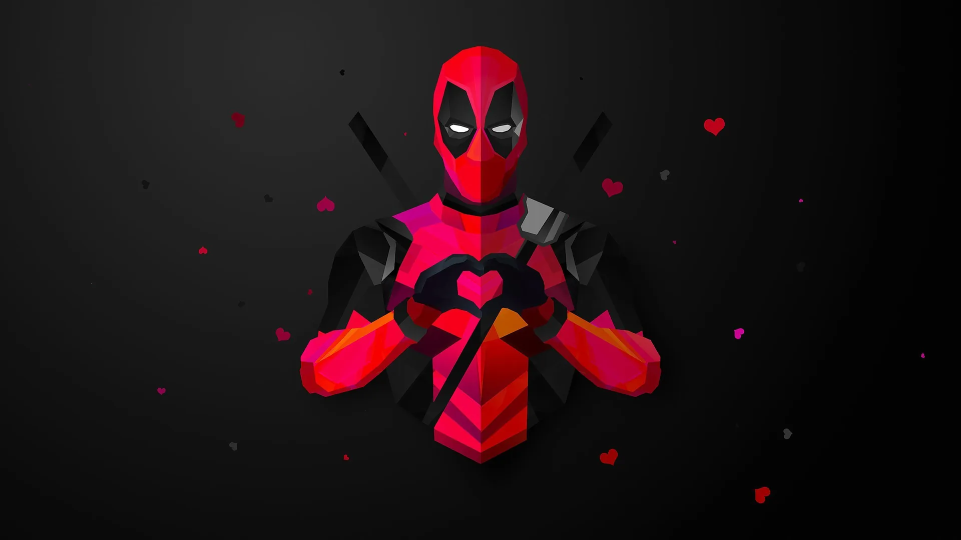 Deadpool poligonale con cuori, Marvel, 2560x1440 2K, PC Desktop