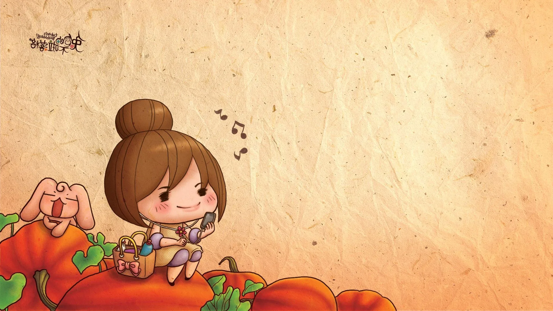 Ragazza cartoon con zucche, 1920x1080 1080p, PC Desktop
