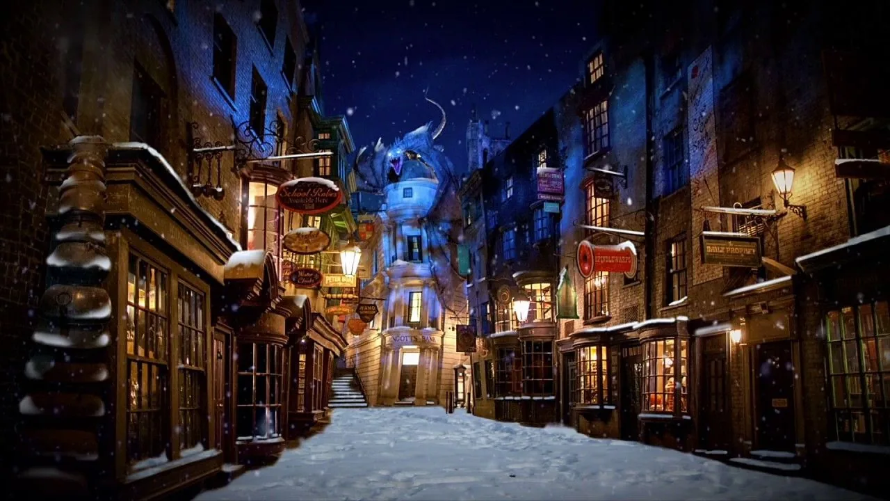 Diagon Alley innevato notturno, 1280x720 720p, iMac