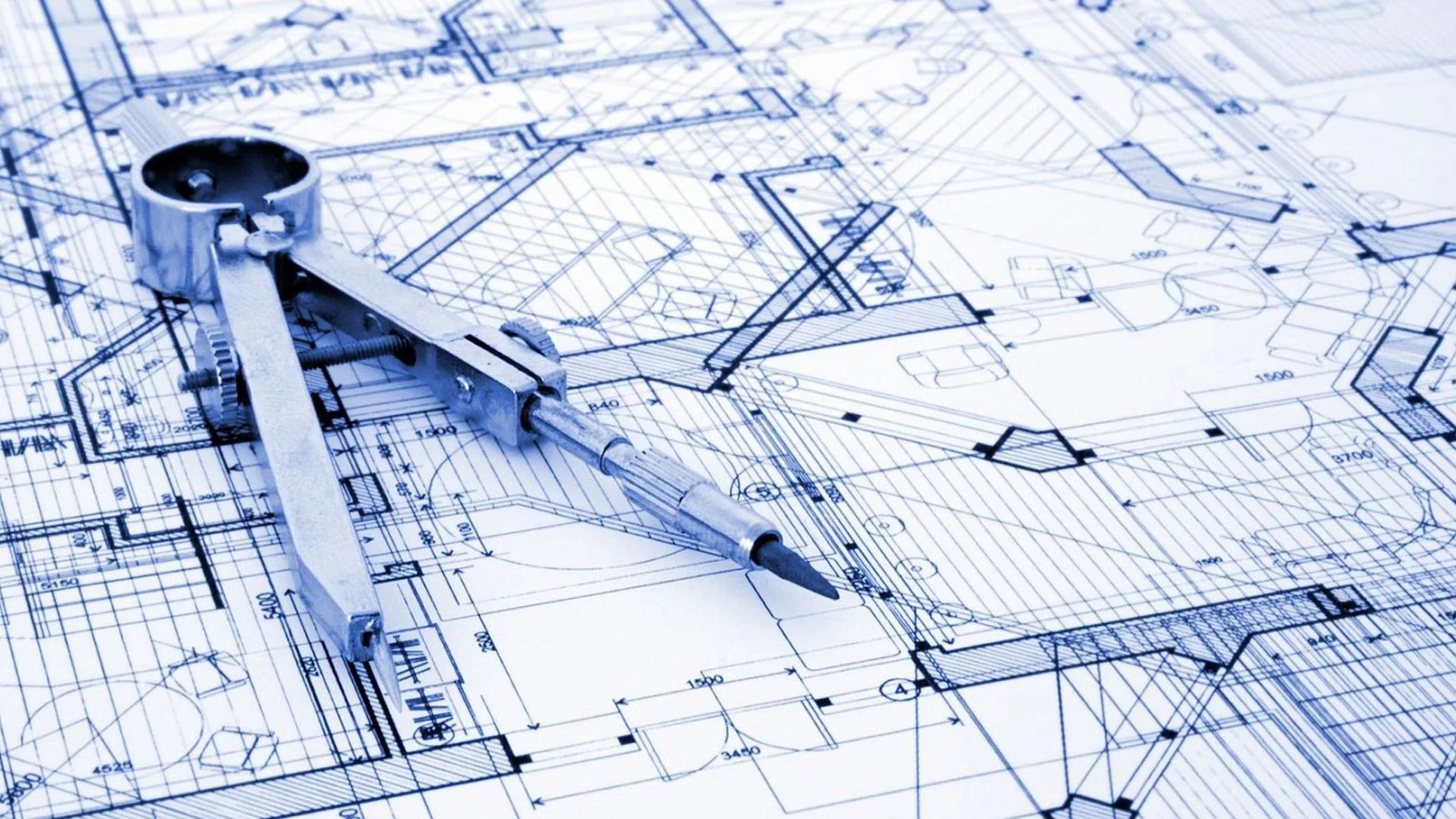 Compasso su disegni architettonici blu, 1920x1080 Full HD, Laptop